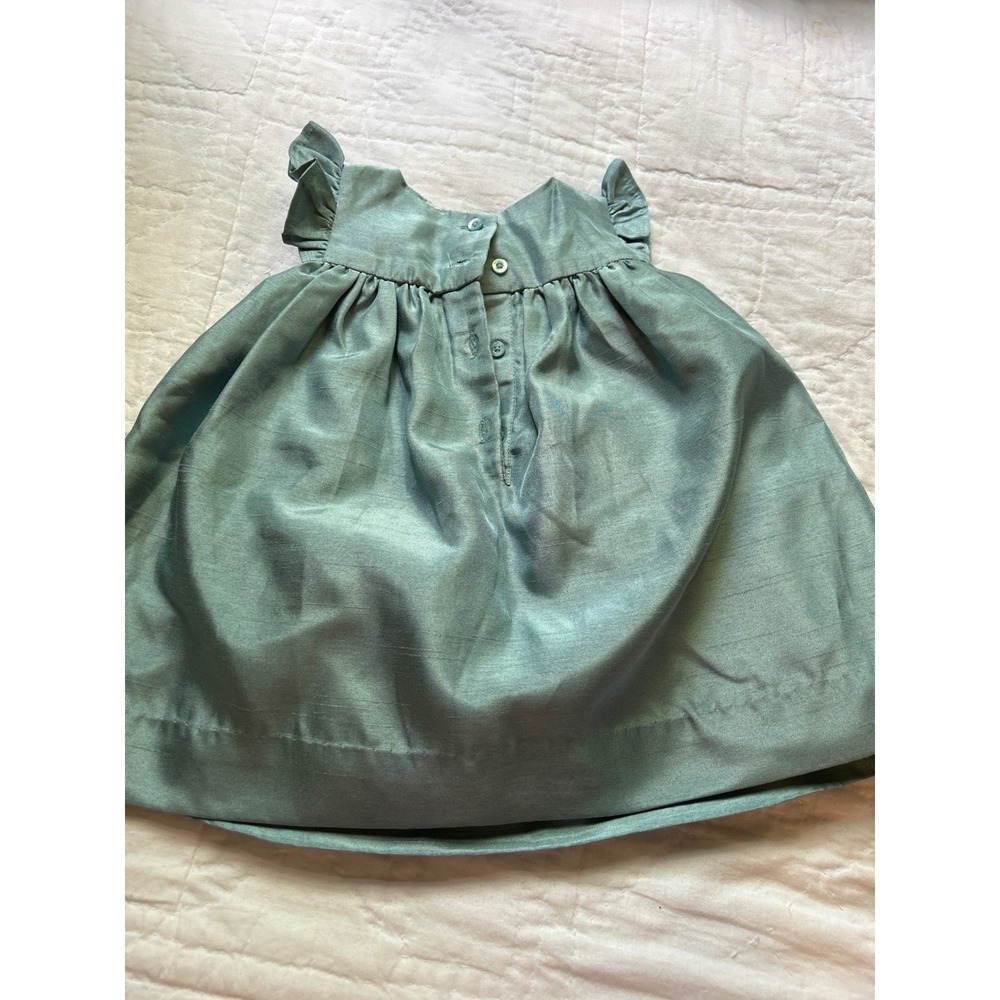 babyGap Sage‎ Green Smocked Ruffle Dress 3-6 Months Shimmer Special Occasion - Picture 3 of 7